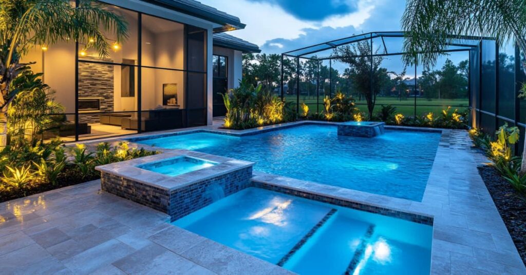 Beautiful backyard pool with spa